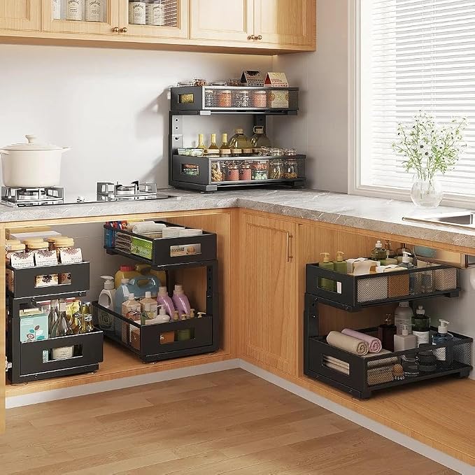 2-Tier Sliding Under Sink Cabinet Storage Organizer