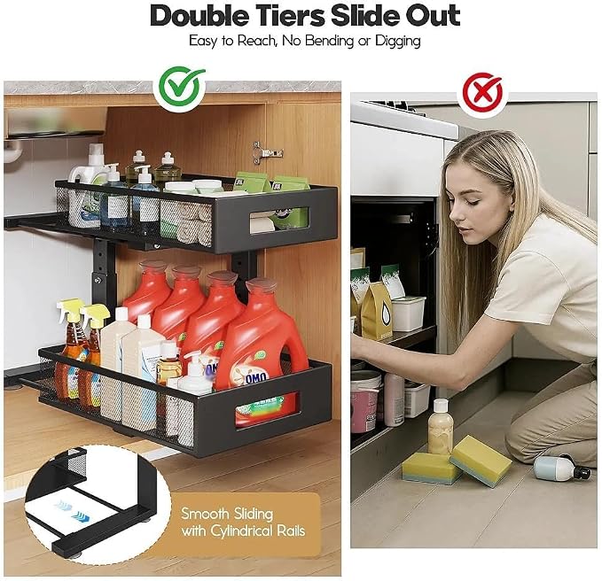2-Tier Sliding Under Sink Cabinet Storage Organizer