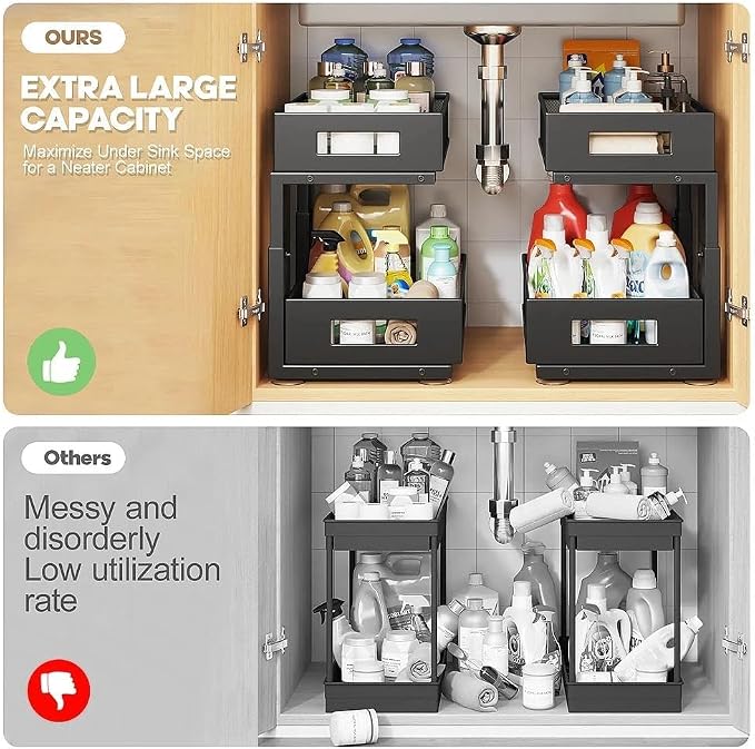 2-Tier Sliding Under Sink Cabinet Storage Organizer