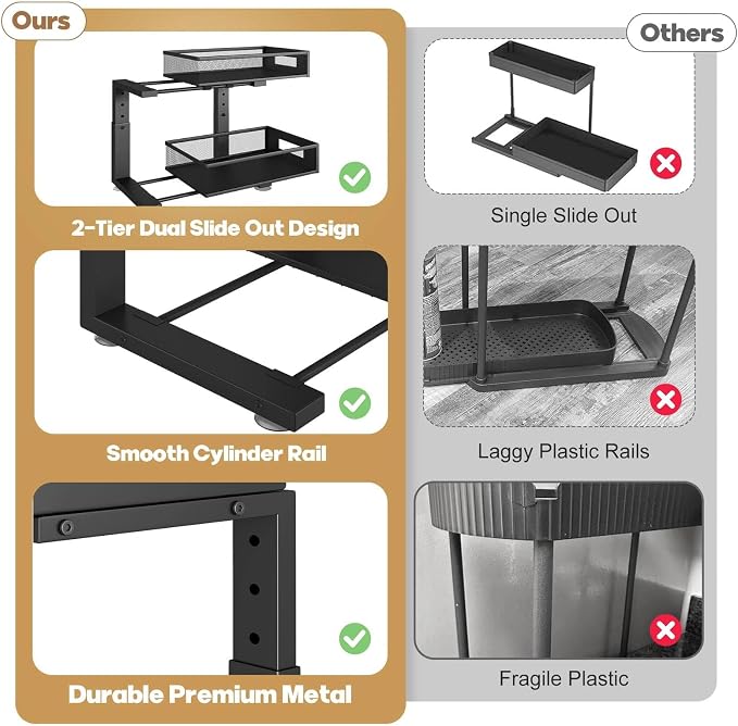 2-Tier Sliding Under Sink Cabinet Storage Organizer